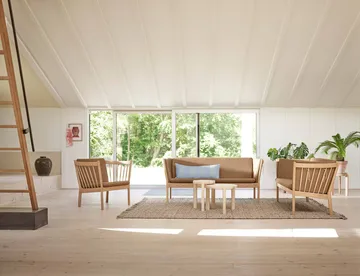 J149 soffa - Tyg brun-lackerad ek, 3-sits - FDB Møbler