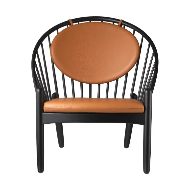 J166 Jørna stol, Oak black painted-cognac leather FDB Møbler
