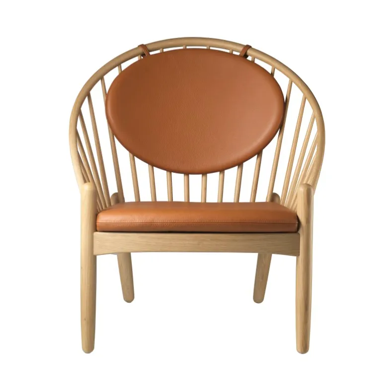 J166 Jørna stol, Oak nature lacquered-cognac leather FDB Møbler