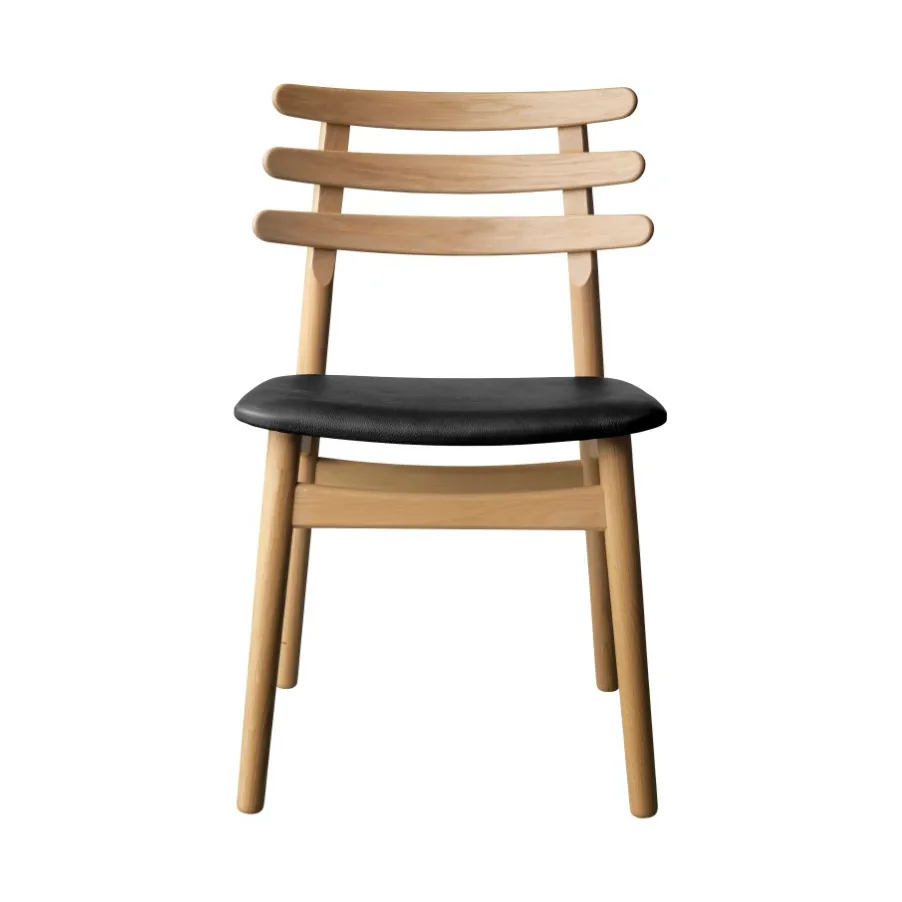 J48 stol, Oak nature lacquered-black leather FDB Møbler