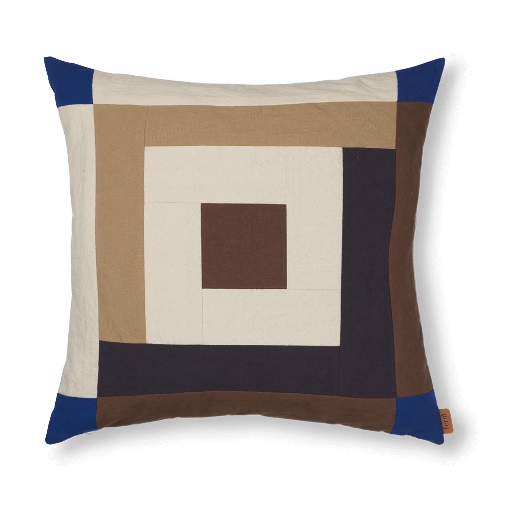 Border patchwork kuddfodral 50x50 cm, Carob brown-bright blue Ferm Living