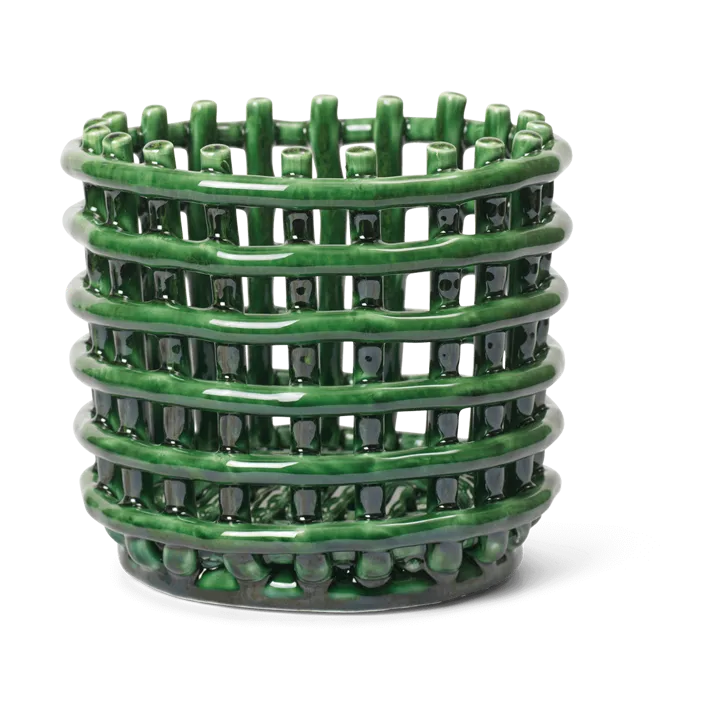 Ceramic flätad korg Ø16 cm - Emerald Green - Ferm Living