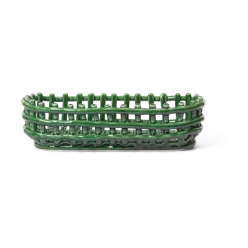 Ceramic flätad korg oval 15x30 cm - Emerald Green - Ferm Living
