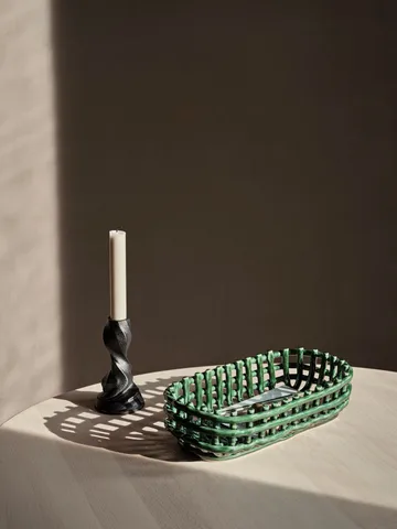 Ceramic flätad korg oval 15x30 cm - Emerald Green - Ferm Living