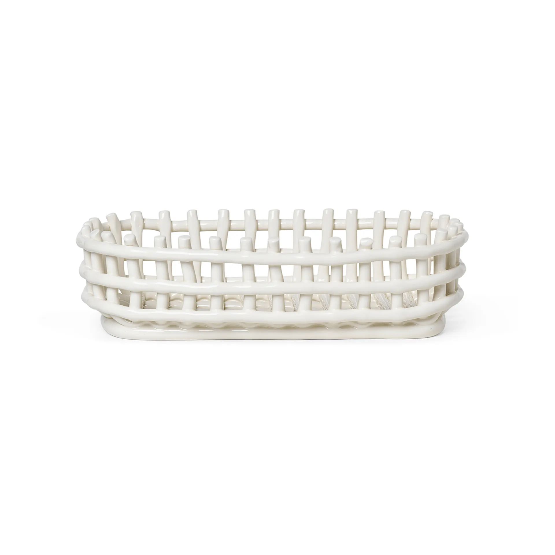 Ceramic flätad korg oval 15x30 cm, Off white Ferm Living
