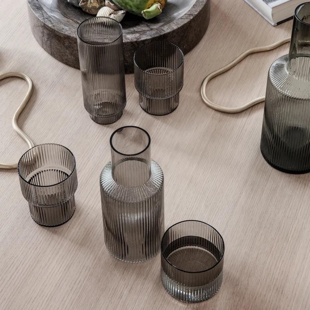 Ripple long drink glas 4-pack, Smoked grey Ferm Living