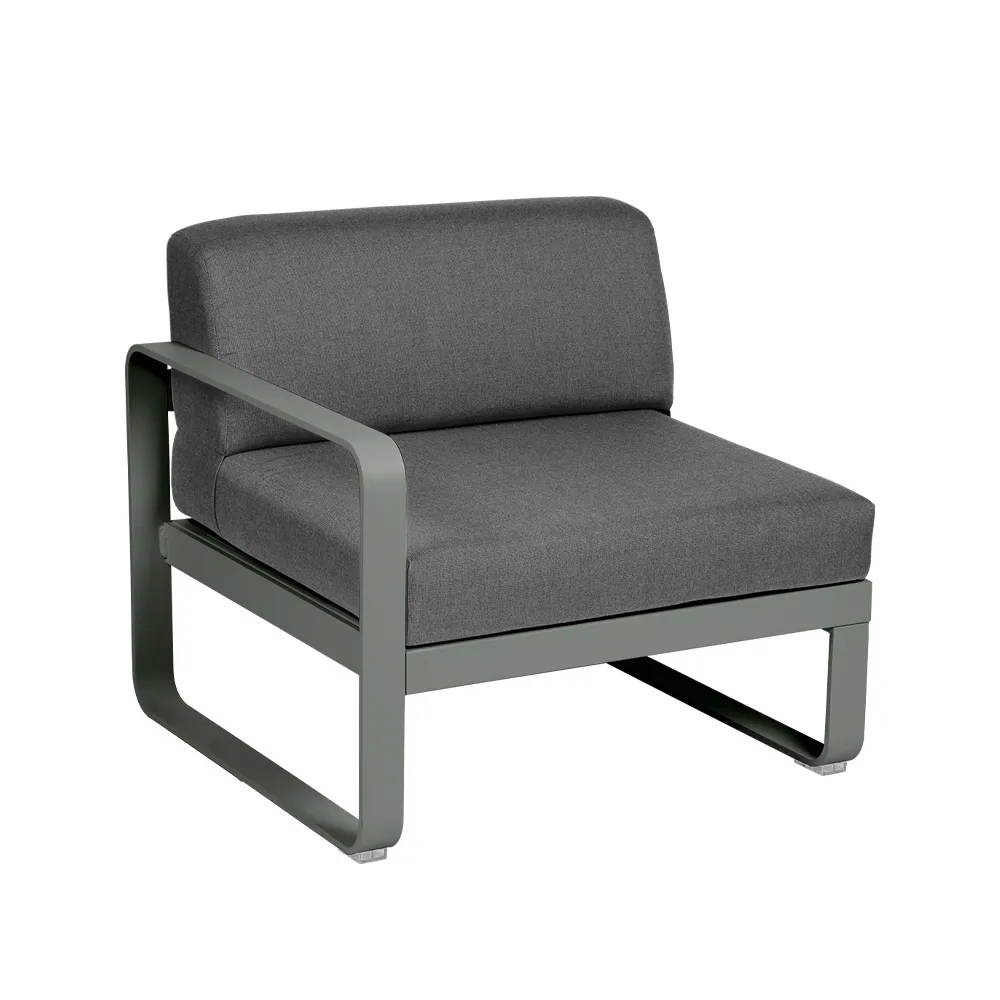 Bellevie Left modulsoffa, Rosemary (grön), graphite grey dyna, 1-sits Fermob
