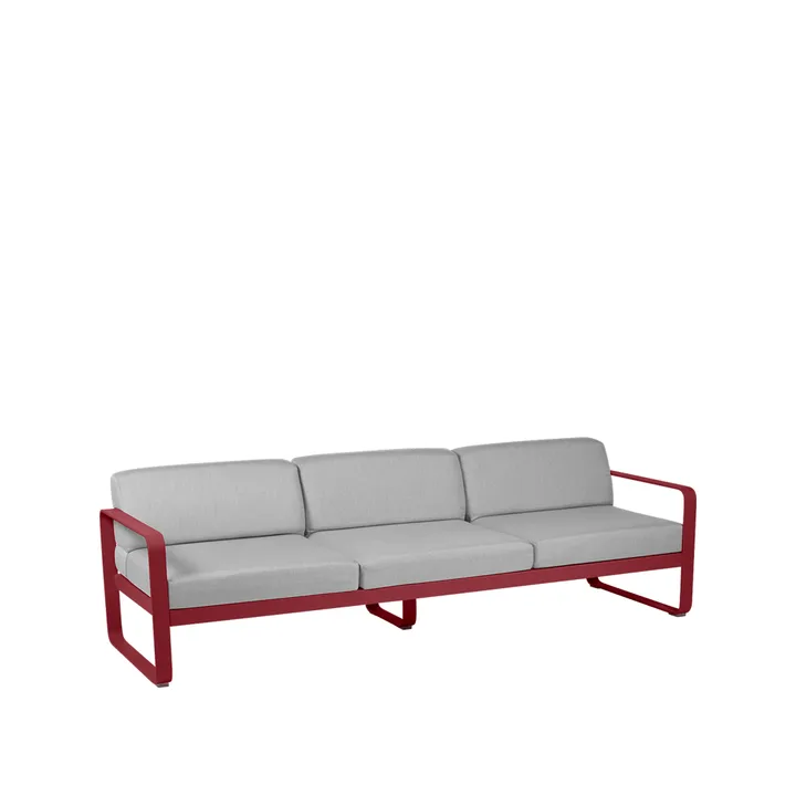 Bellevie soffa - 3-sits Chili (röd)-flannel grey dyna - Fermob