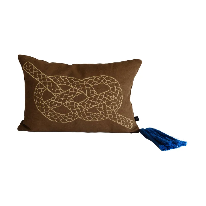 Knop kuddfodral - Brun-guld-blå, 27x40 cm - Fine Little Day