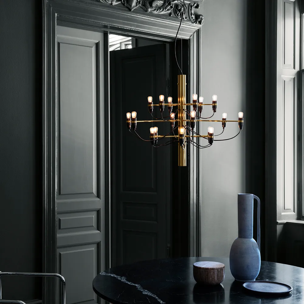 2097 Sarfatti ljuskrona LED, Messing 18 lampor Flos
