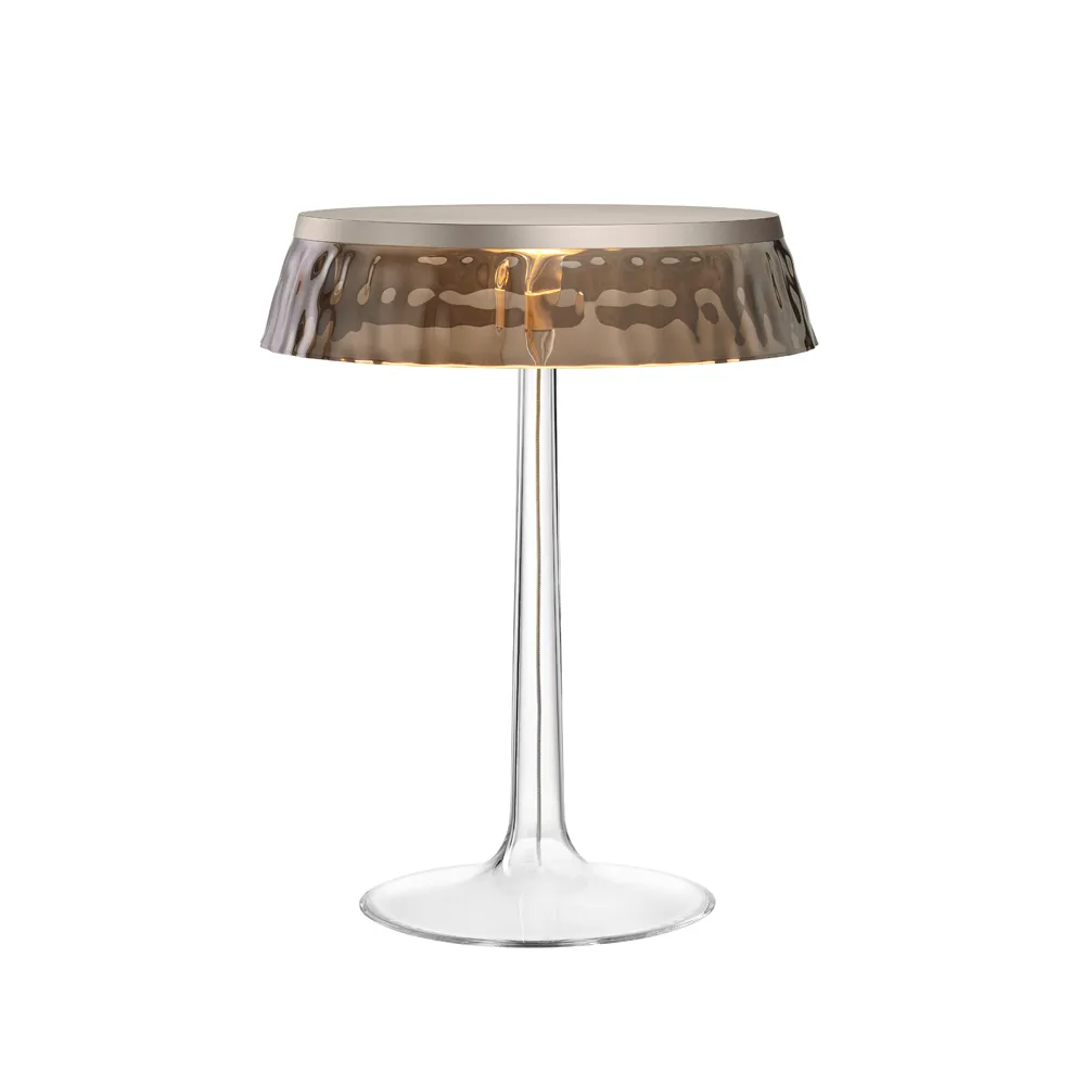 Bon Jour T bordslampa, Rökgrå-mattkromad topp Flos