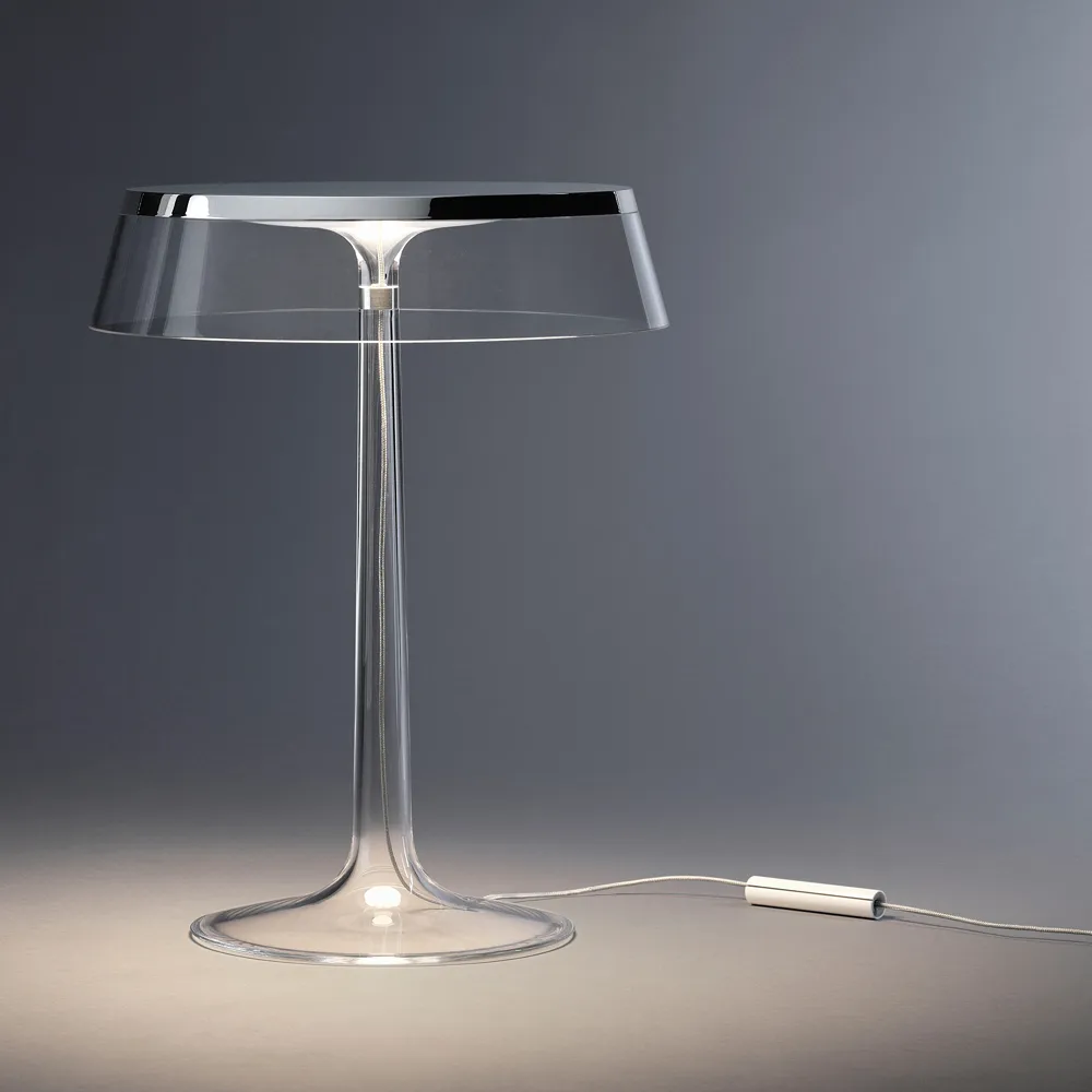 Bon Jour T bordslampa, Transparent-mattkromad topp Flos