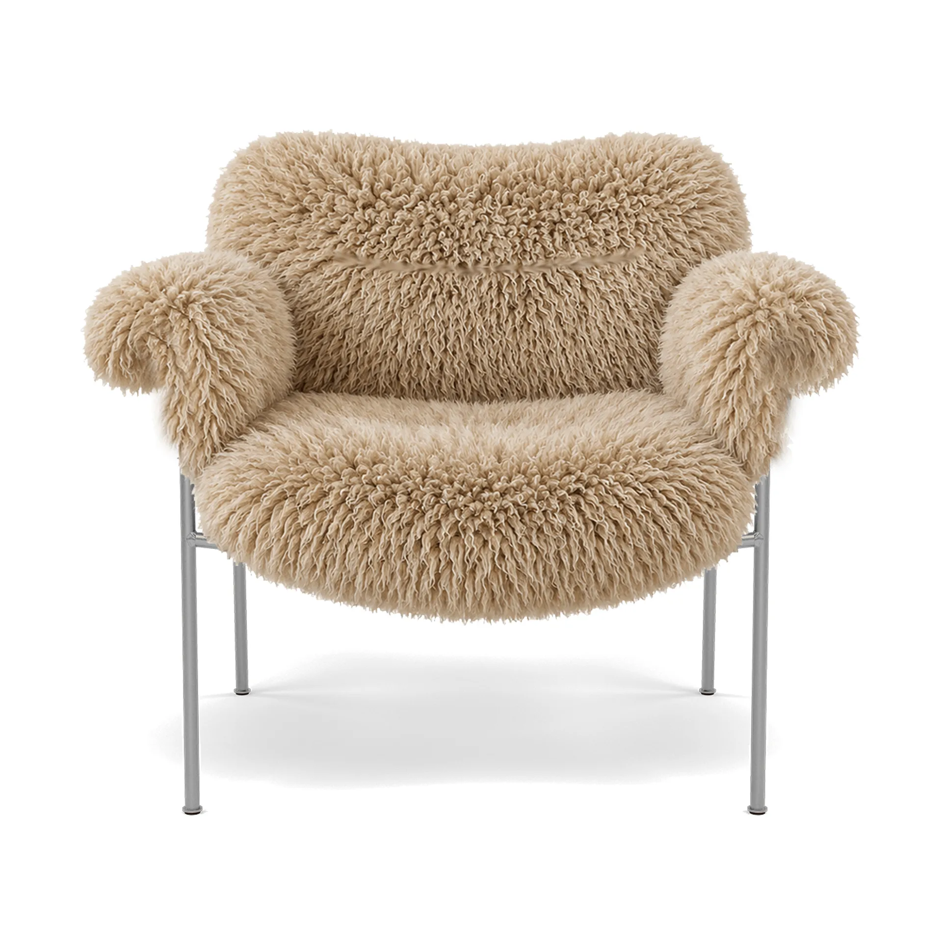 Bollo fåtölj, CPH Edition 2026, fårskinn Curly longwool 08 Honey-rostfritt stål Fogia