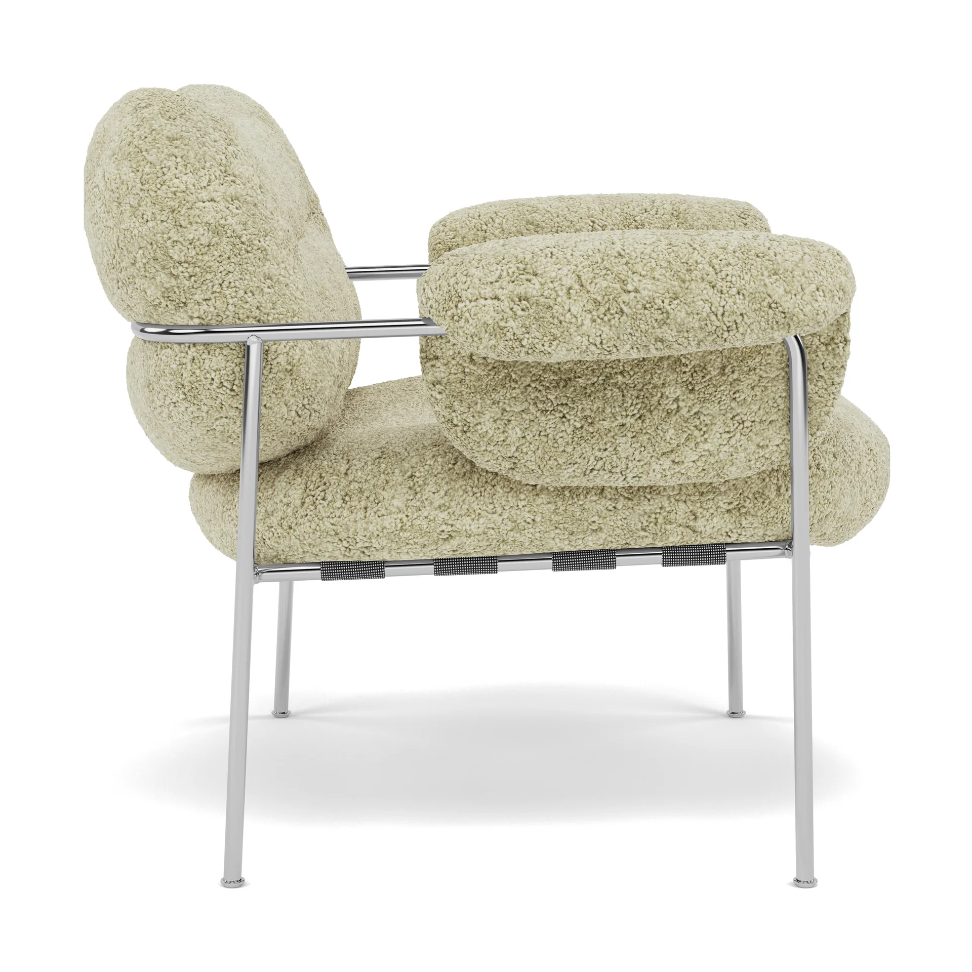 Bollo fåtölj, Sheepskin Mohawi-polished stainless steel Fogia