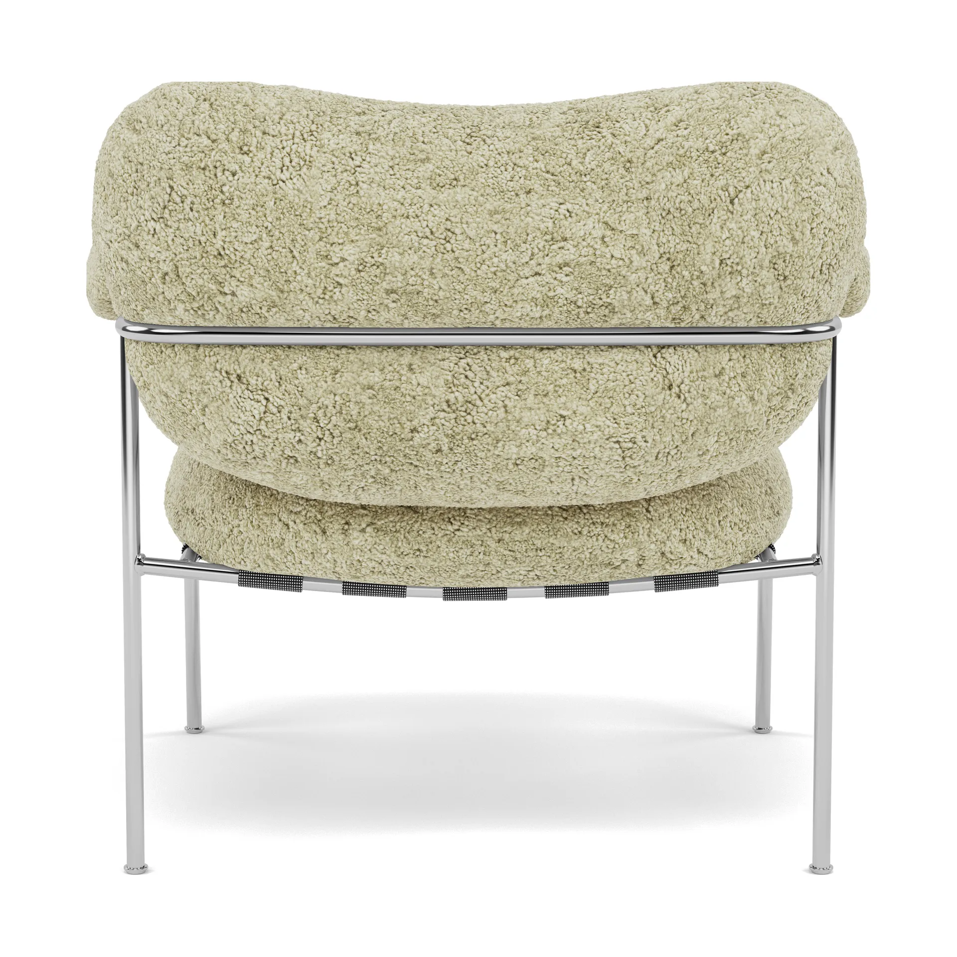Bollo fåtölj, Sheepskin Mohawi-polished stainless steel Fogia