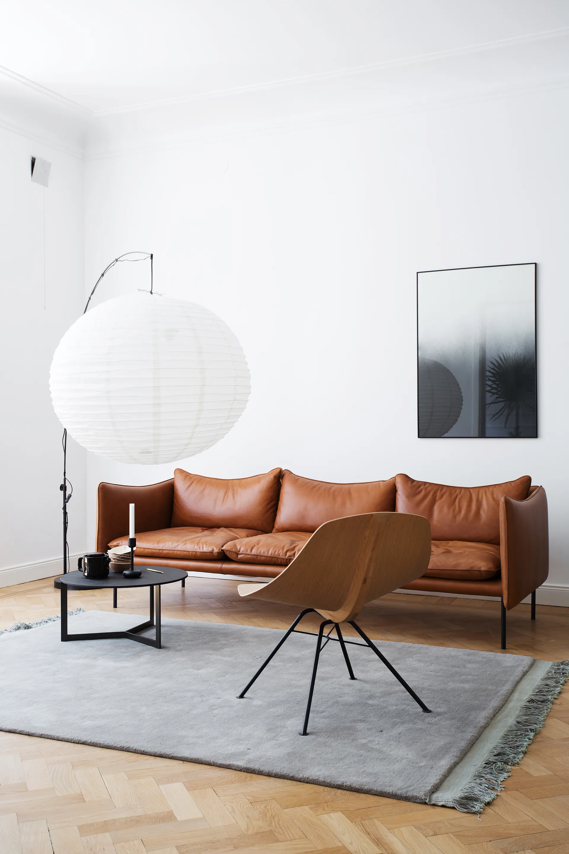 Tiki soffa 3-sits, Vintage cognac-svarta stålben Fogia
