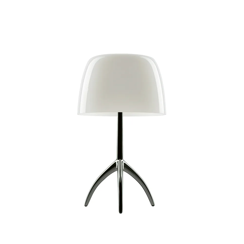 Lumiere Piccola On/Off bordslampa, varmvit, svartkrom Foscarini