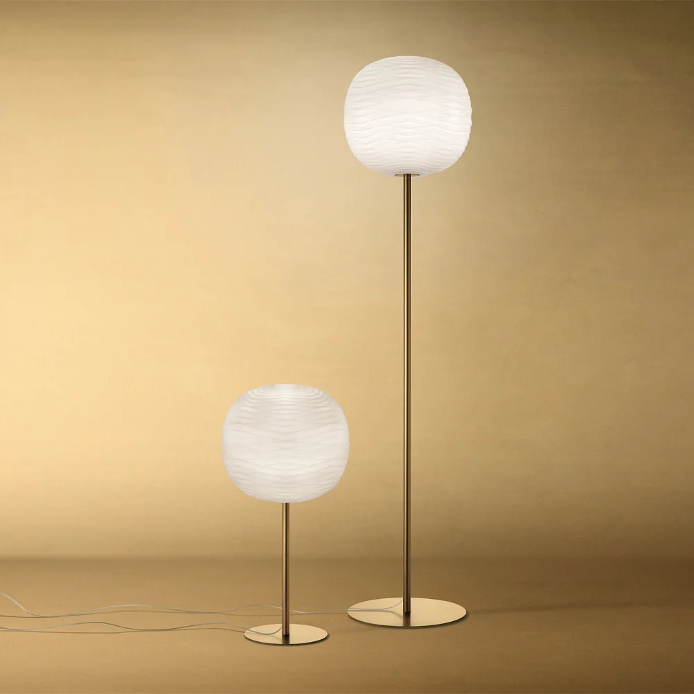 Rituals XL golvlampa, oro/bianco, guldfärgad stativ Foscarini