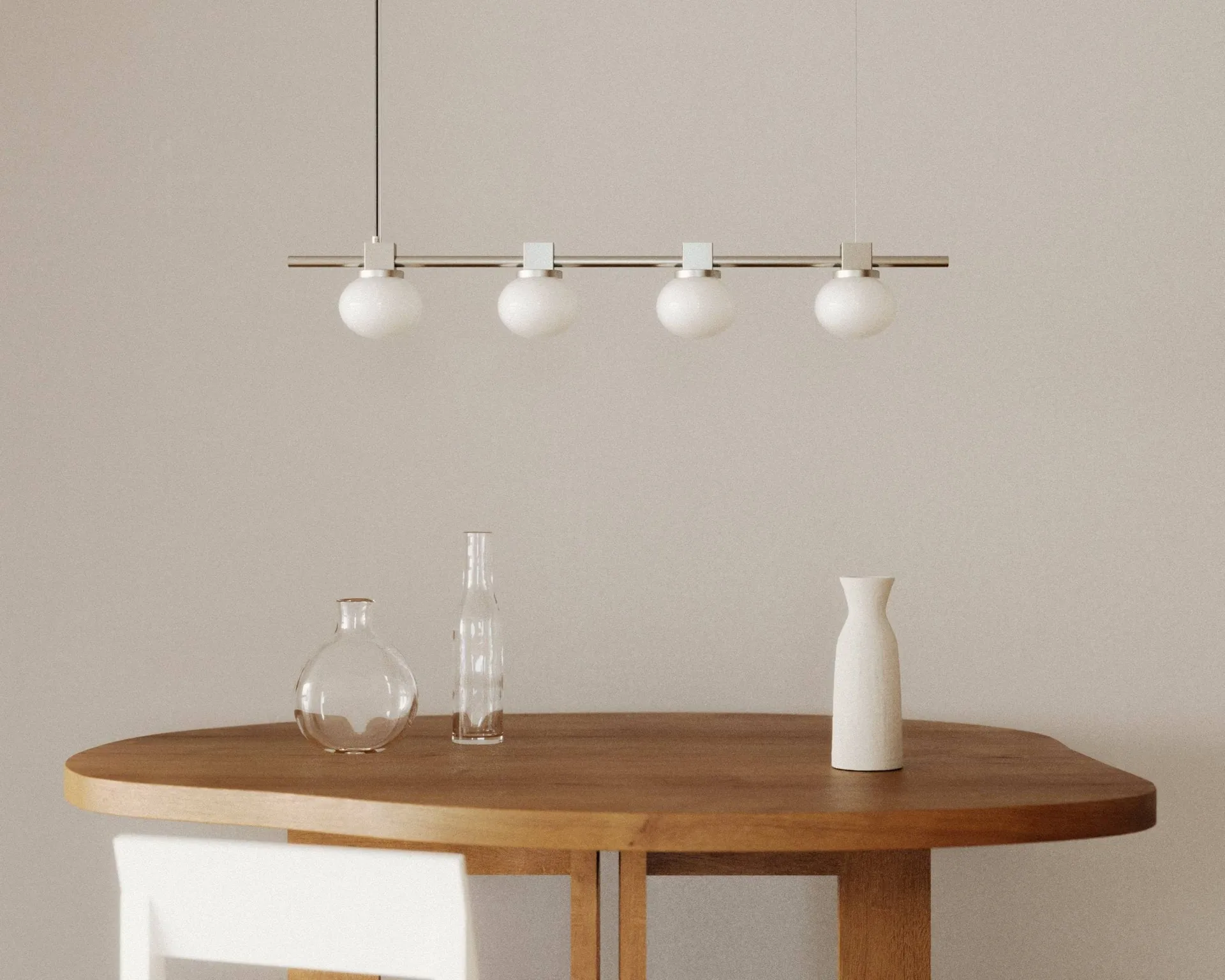 Ovoid Pendant Light Quadruple pendel, Rostfritt stål, opalglas FRAMA