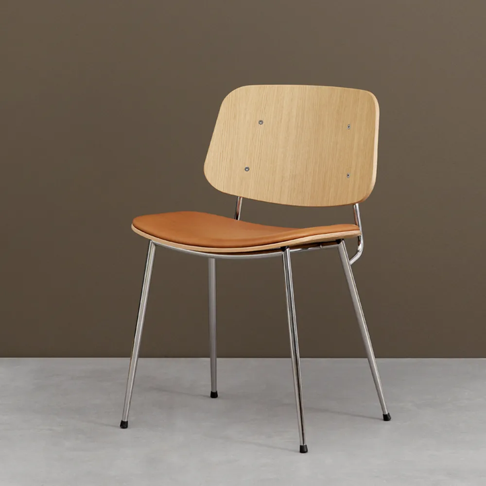 Søborg 3061 metal stol klädd sits, Läder Omni cognac-kromstativ Fredericia Furniture