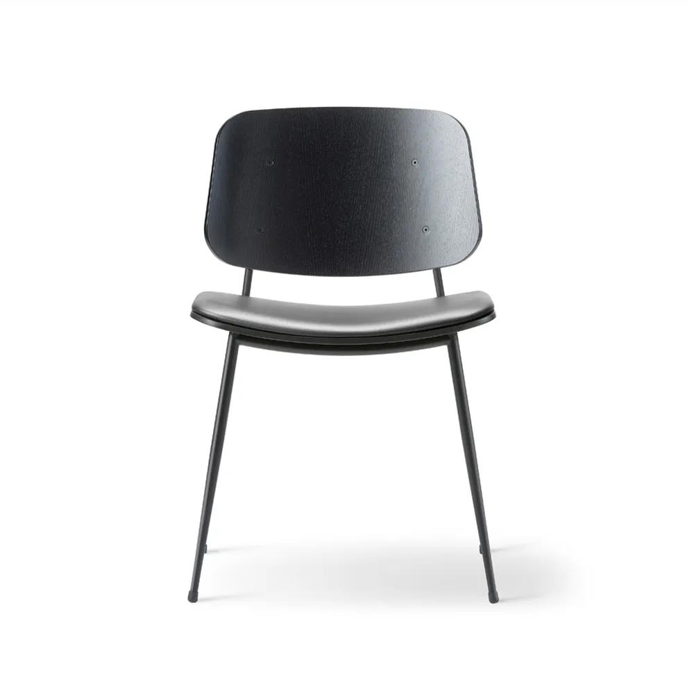 Søborg 3061 metal stol klädd sits, Läder Omni svart-svart stativ Fredericia Furniture