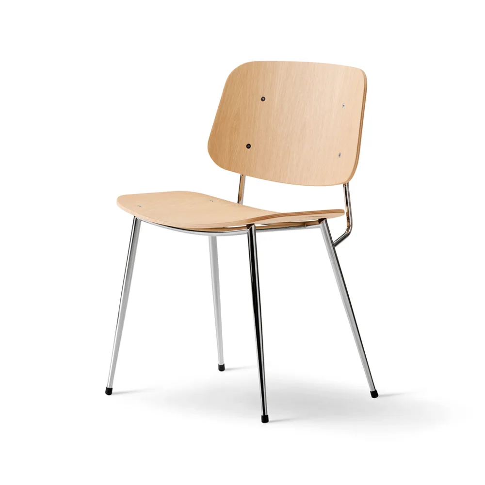 Søborg Metal stol, Klarlackad ek-kromstativ Fredericia Furniture