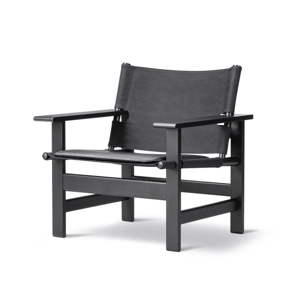 The Canvas Chair fåtölj, Canvas svart-svartlackad ek, inkl. svart läder dyna Fredericia Furniture