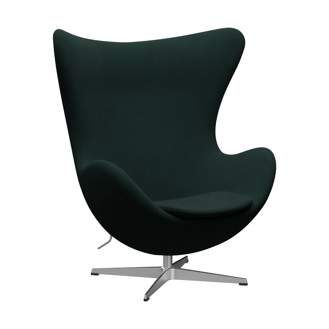 Ägget 3316 fåtölj, Christianshavn Dark Green 1161-steel Fritz Hansen