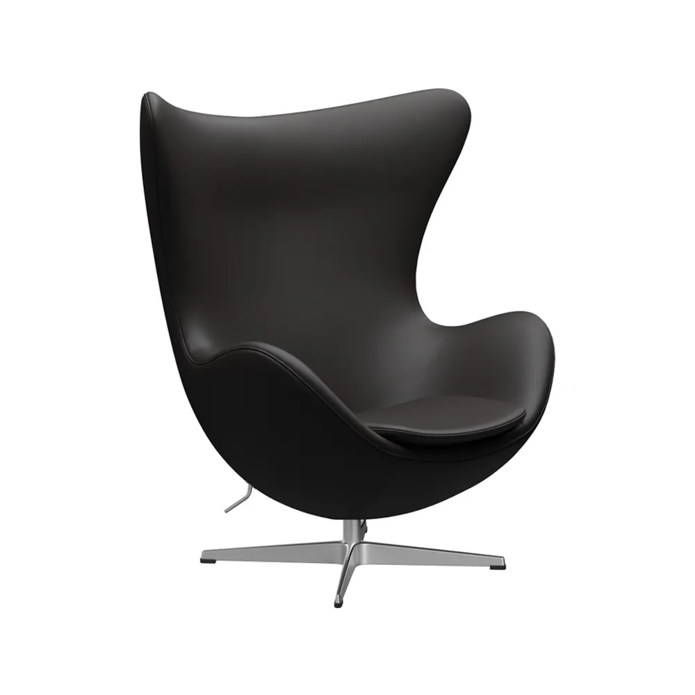 Ägget 3316 fåtölj, Leather aura black brown-steel Fritz Hansen