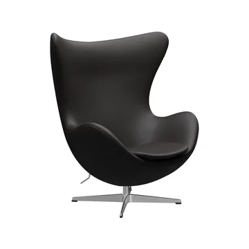 Ägget 3316 fåtölj - Leather aura black brown-steel - Fritz Hansen