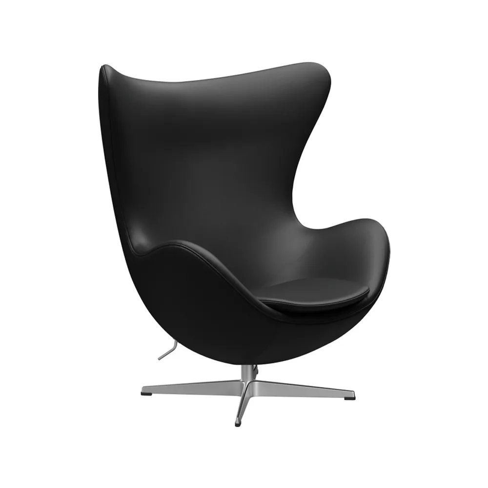 Ägget 3316 fåtölj, Leather aura black-steel Fritz Hansen