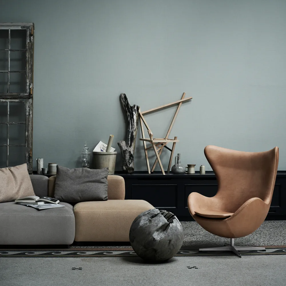 Ägget 3316 fåtölj, Leather essential black-steel Fritz Hansen