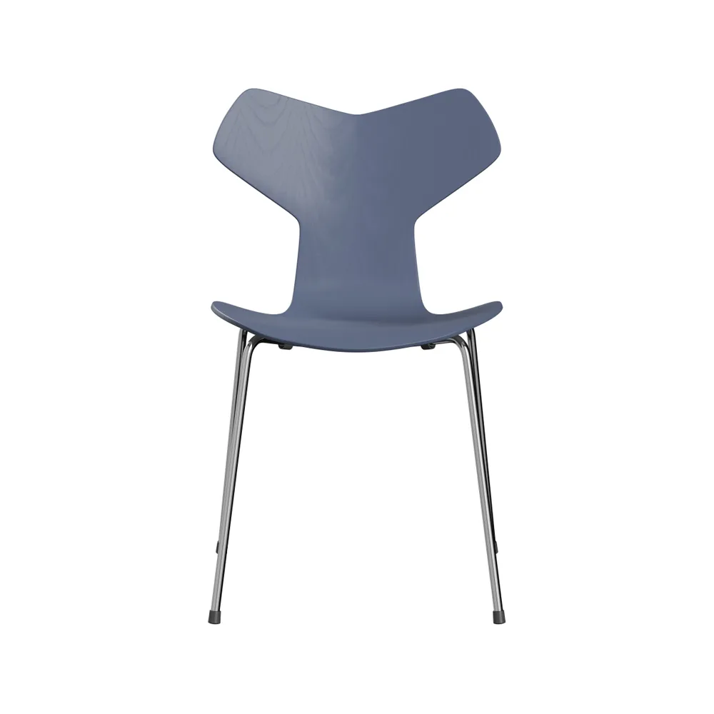 Grand Prix 3130 stol, Dusk blue-målad ask-kromat stålstativ Fritz Hansen