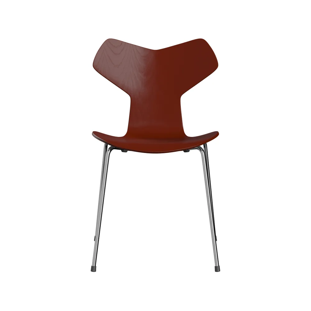 Grand Prix 3130 stol, Venetian red-målad ask-kromat stålstativ Fritz Hansen