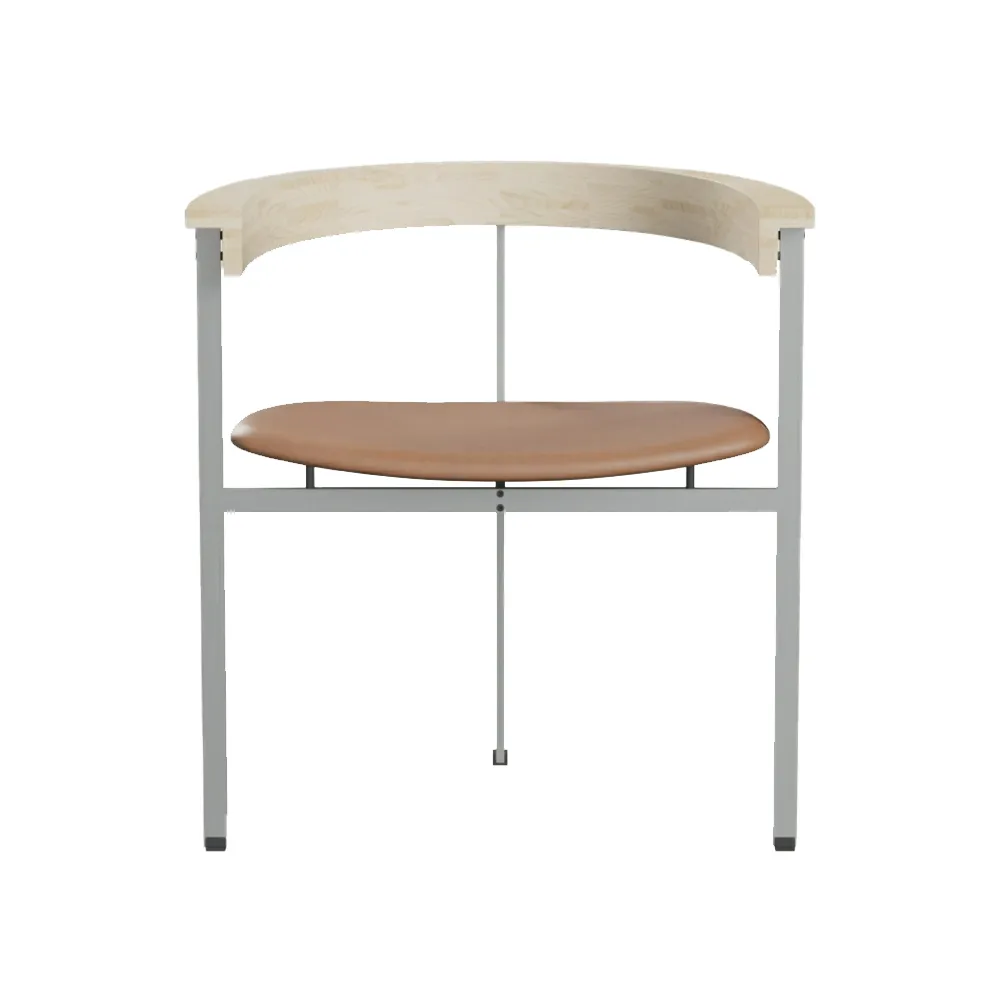 PK11 stol, Leather rustic brown-Ash-steel Fritz Hansen