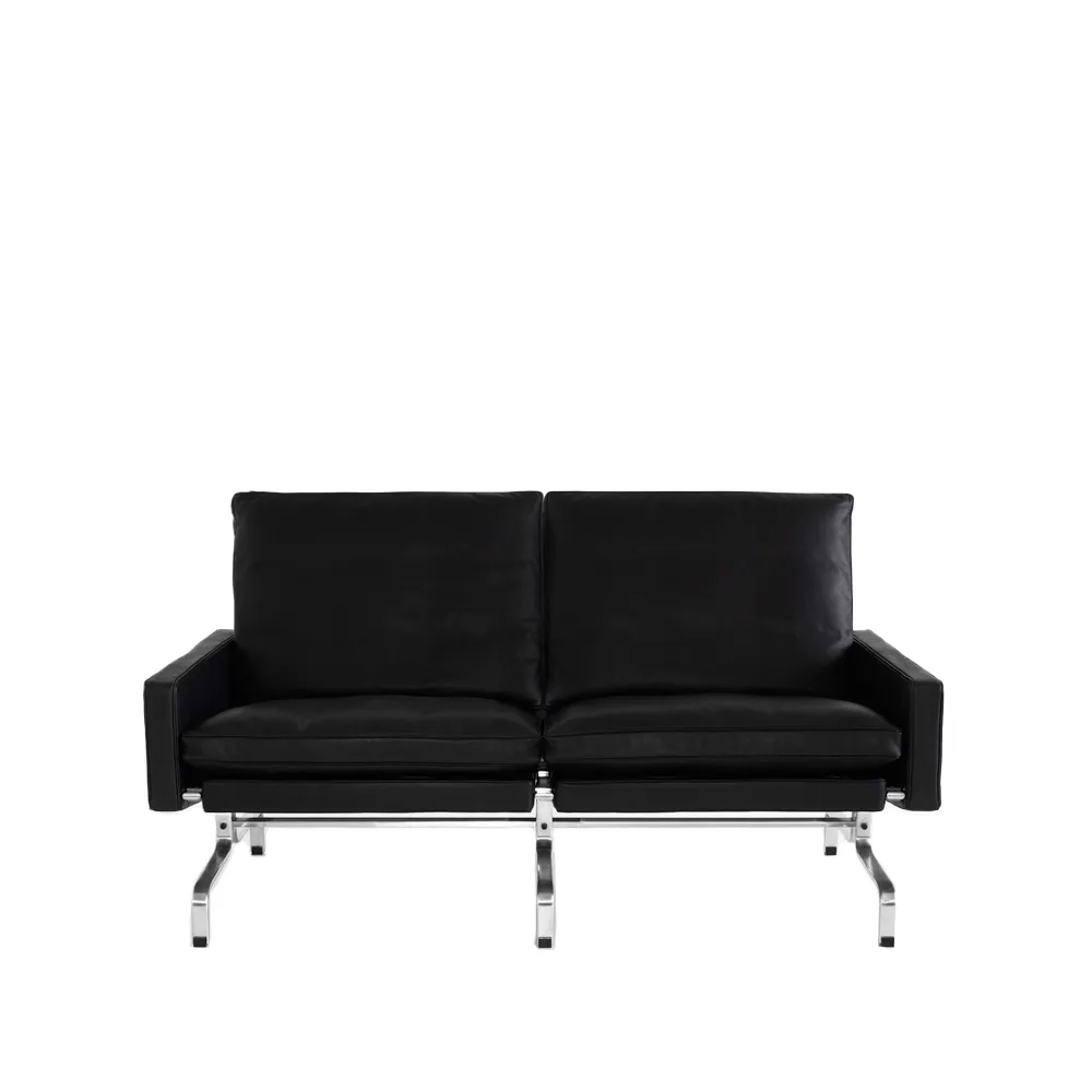 PK31 2-sits soffa, Leather aura black-chrome Fritz Hansen