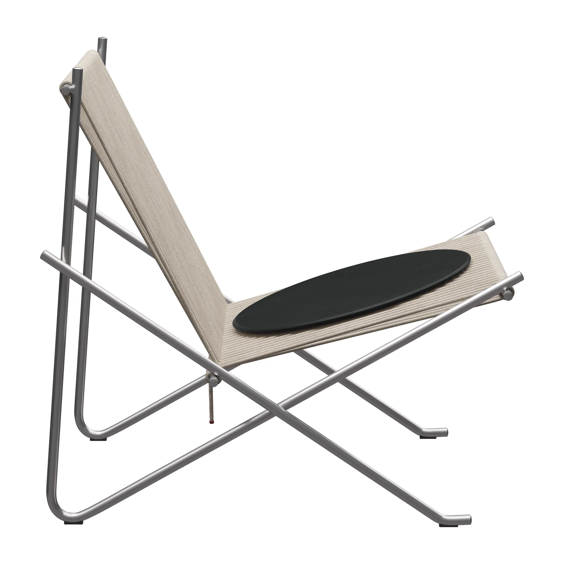 PK4 loungestol med läderdyna, Rostfritt stål-natur-svart Fritz Hansen