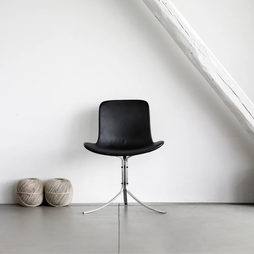 PK9 stol, Leather aura black-steel Fritz Hansen
