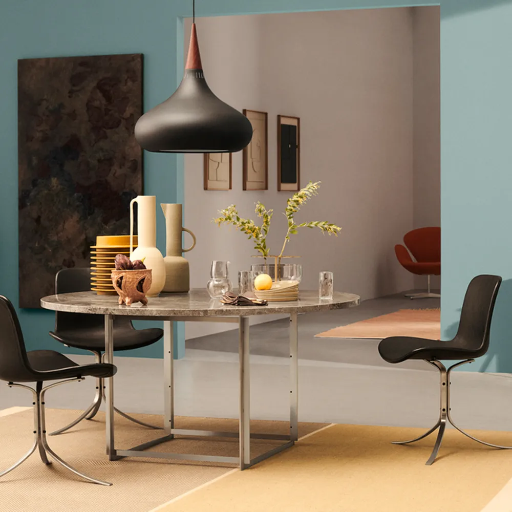 PK9 stol, Leather grace walnut-steel Fritz Hansen