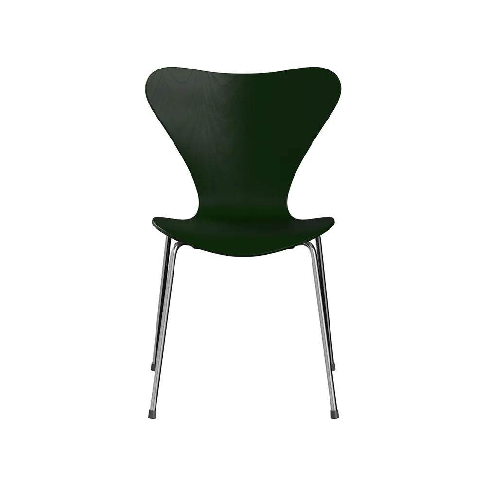 Sjuan 3107 stol, Evergreen-färgad ask-kromat stålstativ Fritz Hansen