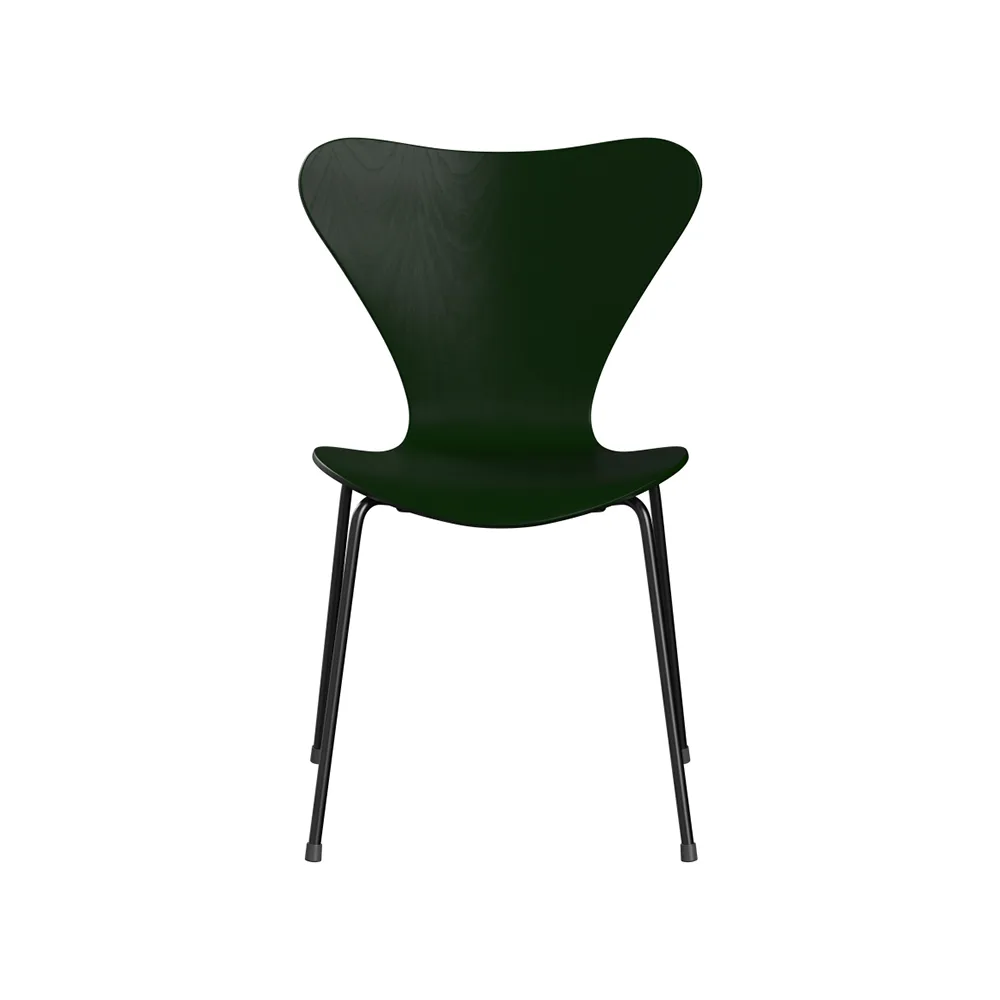 Sjuan 3107 stol, Evergreen-färgad ask-svart stativ Fritz Hansen