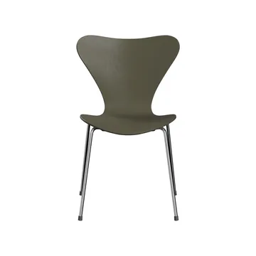 Sjuan 3107 stol - Olive green-färgad ask-kromat stålstativ - Fritz Hansen