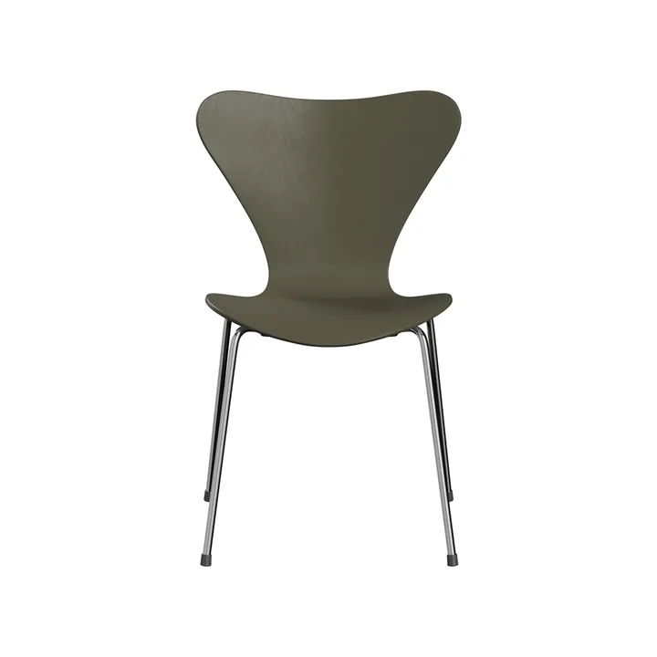 Sjuan 3107 stol - Olive green-färgad ask-kromat stålstativ - Fritz Hansen