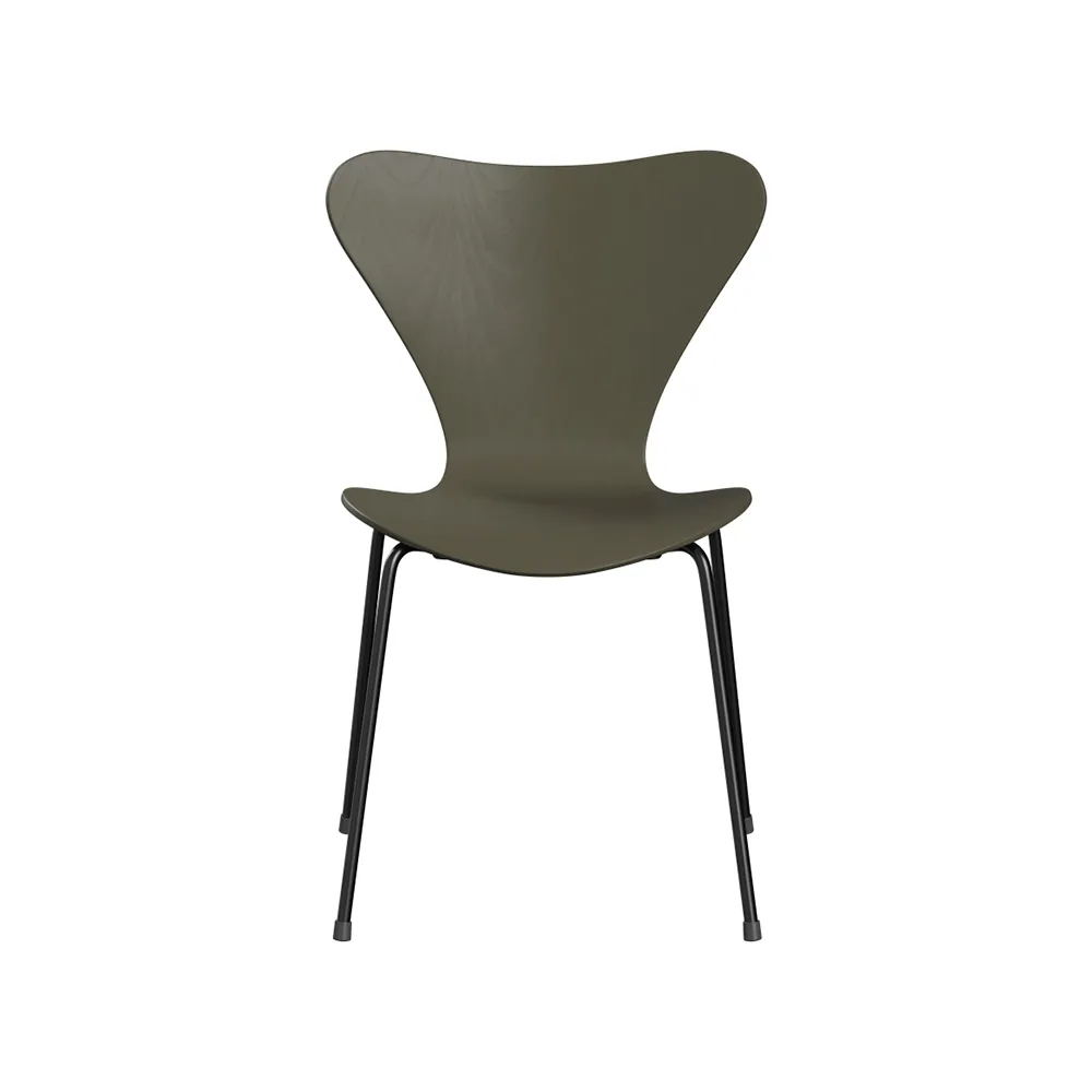 Sjuan 3107 stol, Olive green-färgad ask-svart stativ Fritz Hansen