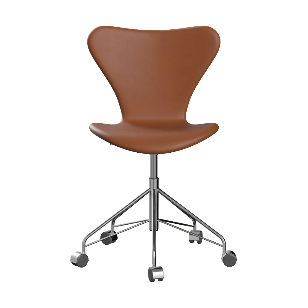 Sjuan 3117 helklädd kontorsstol mjuka hjul, Essential walnut leather-chrome Fritz Hansen