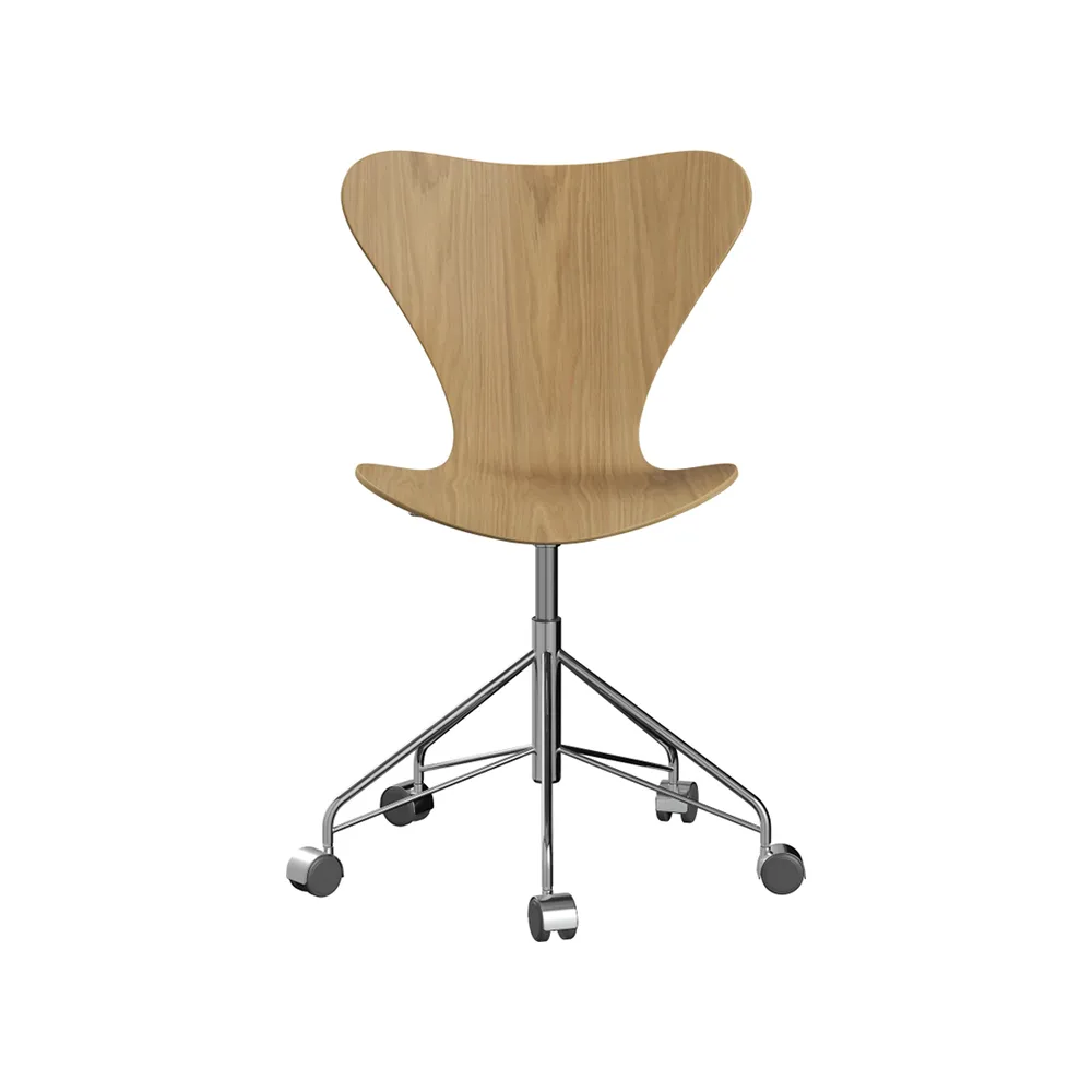 Sjuan 3117 kontorsstol hårda hjul, Lacquered oak-chrome Fritz Hansen