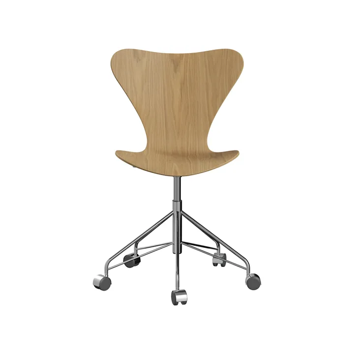 Sjuan 3117 kontorsstol mjuka hjul - Lacquered oak-chrome - Fritz Hansen