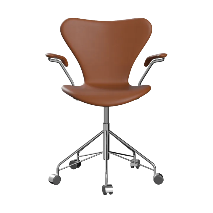 Sjuan 3217 helklädd kontorsstol mjuka hjul - Essential walnut leather-chrome - Fritz Hansen