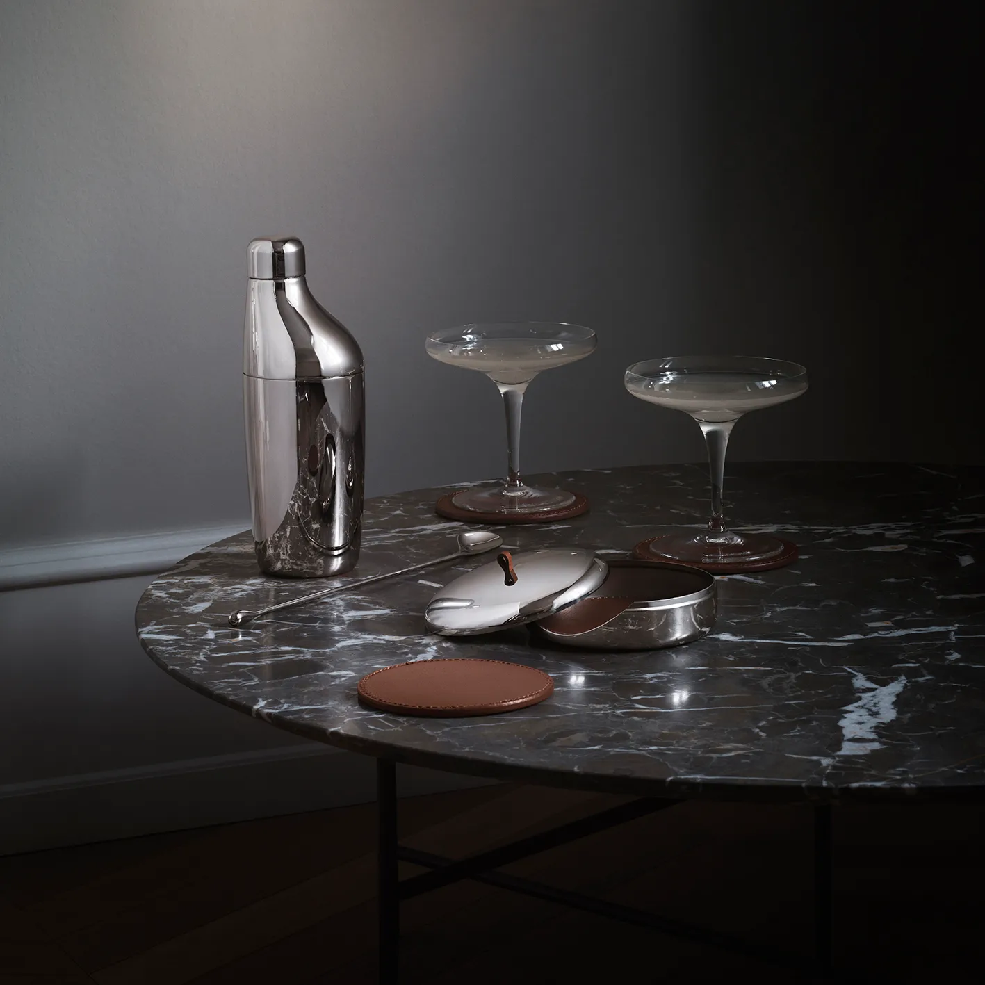 Sky glasunderlägg 4-pack med etui, Brunt läder Georg Jensen