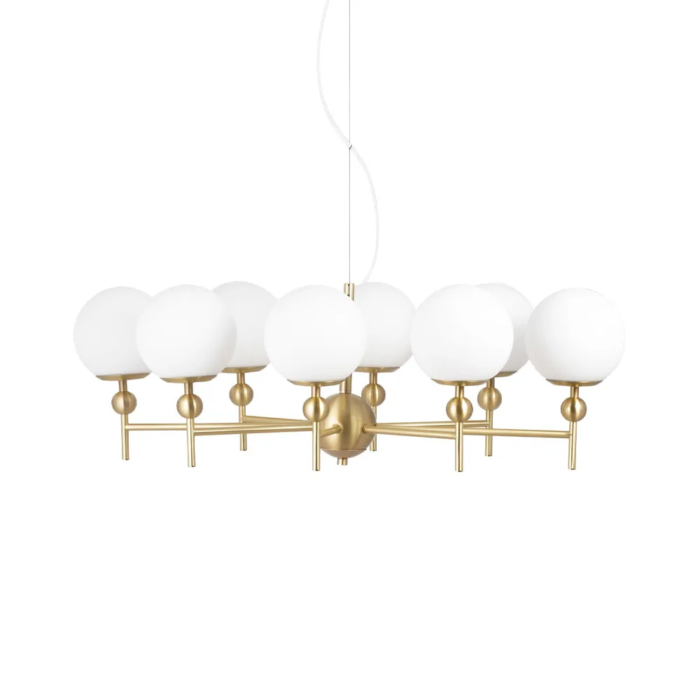 Astrid pendel, mässing/vit, 8 lampor Globen Lighting